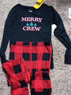 Kids 'Merry Crew' Black & Red Plaid Holiday Pajama Set